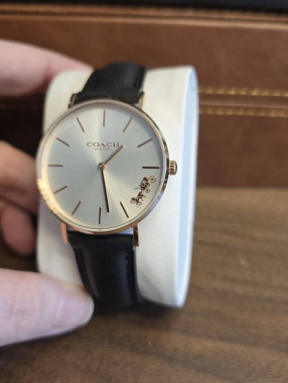 COACH Womens Classic Rose Gold Case Watch with Black Leather Strap - Picture 8 of 16